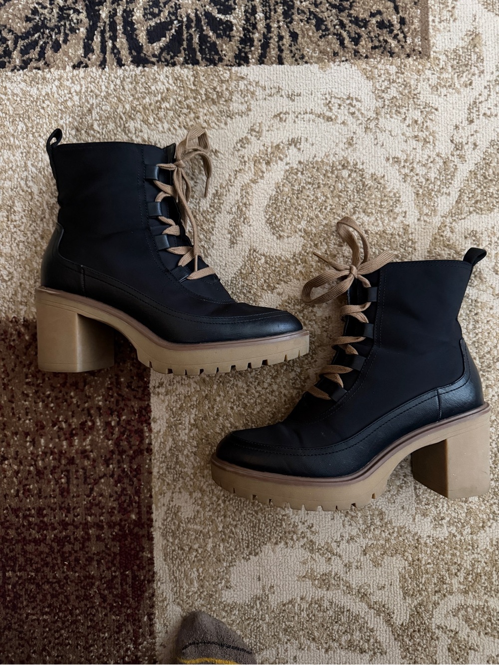 Target Black Lace-Up Chunky Heel Ankle Boots with Tan Platform